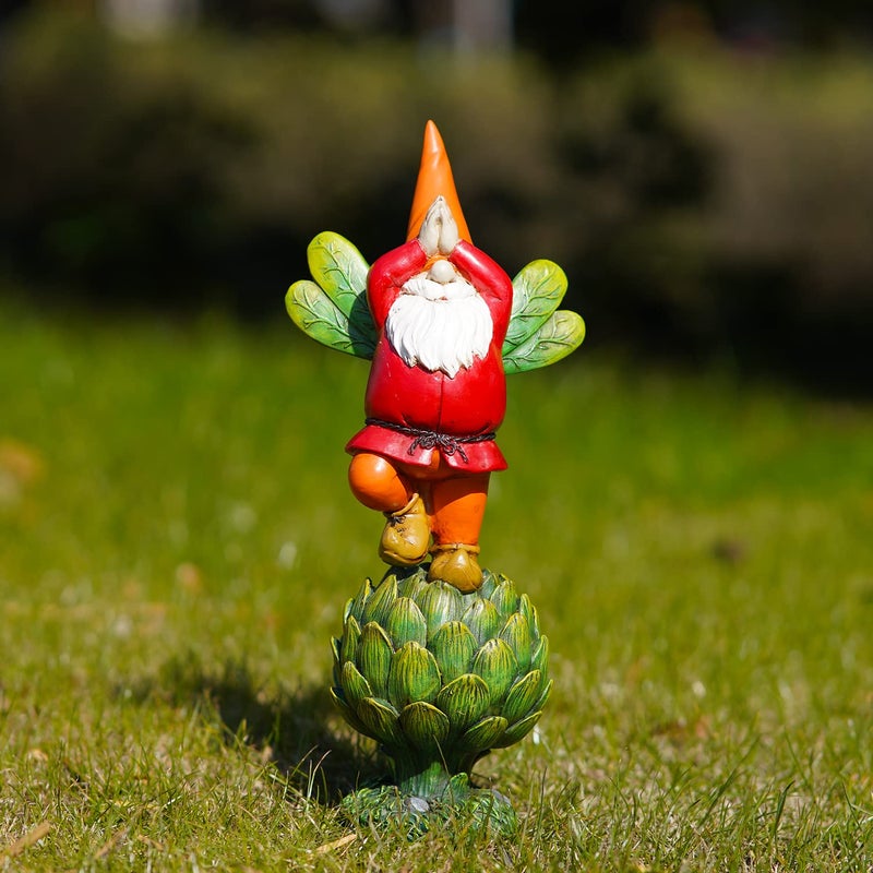 Topadorn Vegetable Garden Prayer Gnome on Green Plant, Hand-Painted Outdoor Statue for Yard & Patio, Idea - Image 1